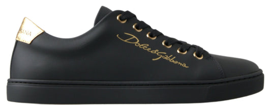 Scarpe da ginnastica classiche in pelle nera e oro Dolce &amp; Gabbana
