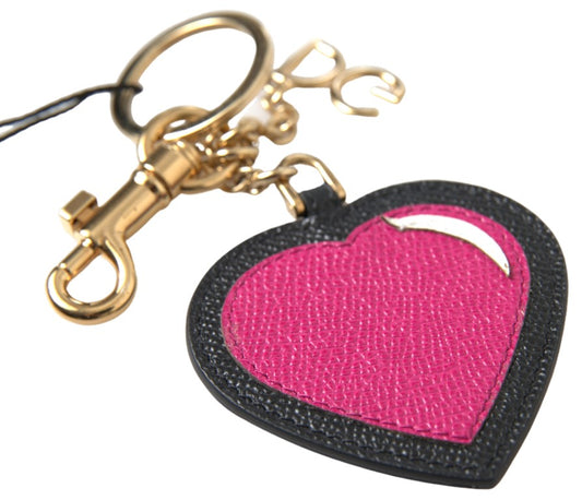Portachiavi in ​​metallo dorato con cuore in pelle fucsia nero Dolce &amp; Gabbana