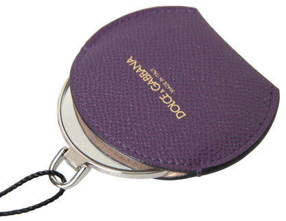 Portaspecchietto rotondo in pelle di vitello viola Dolce &amp; Gabbana