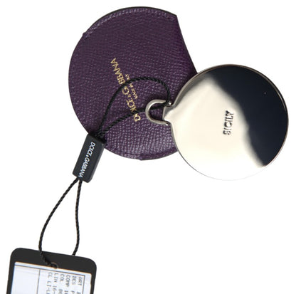 Portaspecchietto rotondo in pelle di vitello viola Dolce &amp; Gabbana