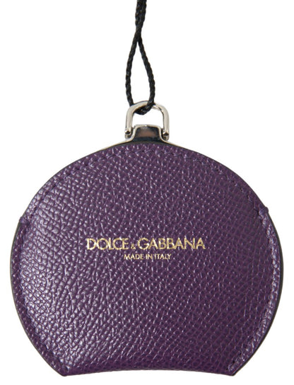 Portaspecchietto rotondo in pelle di vitello viola Dolce &amp; Gabbana