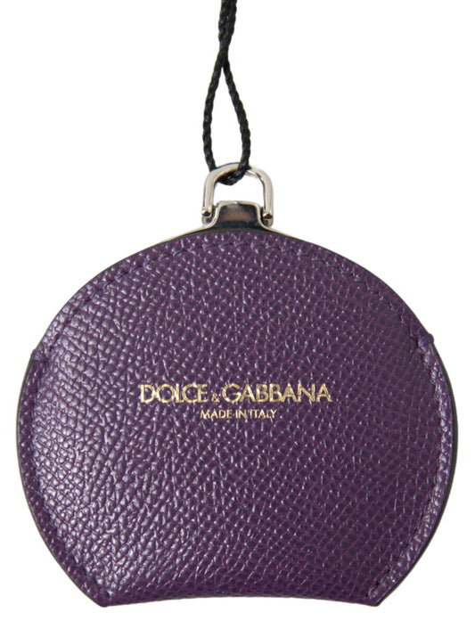 Portaspecchietto rotondo in pelle di vitello viola Dolce &amp; Gabbana