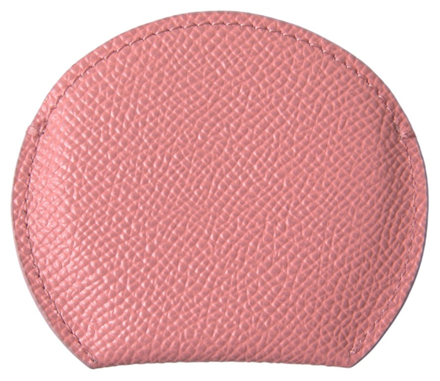 Portaspecchietto rotondo in pelle di vitello rosa Dolce &amp; Gabbana