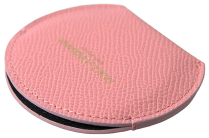 Portaspecchietto rotondo in pelle di vitello rosa Dolce &amp; Gabbana