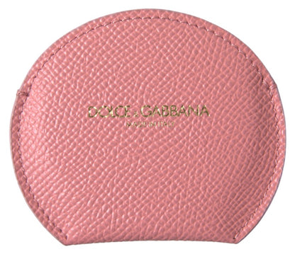 Portaspecchietto rotondo in pelle di vitello rosa Dolce &amp; Gabbana