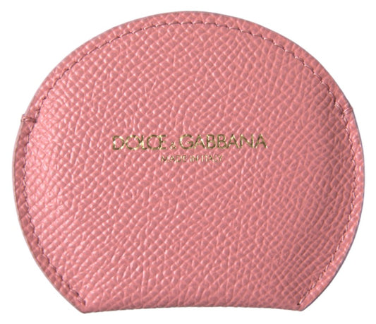 Portaspecchietto rotondo in pelle di vitello rosa Dolce &amp; Gabbana