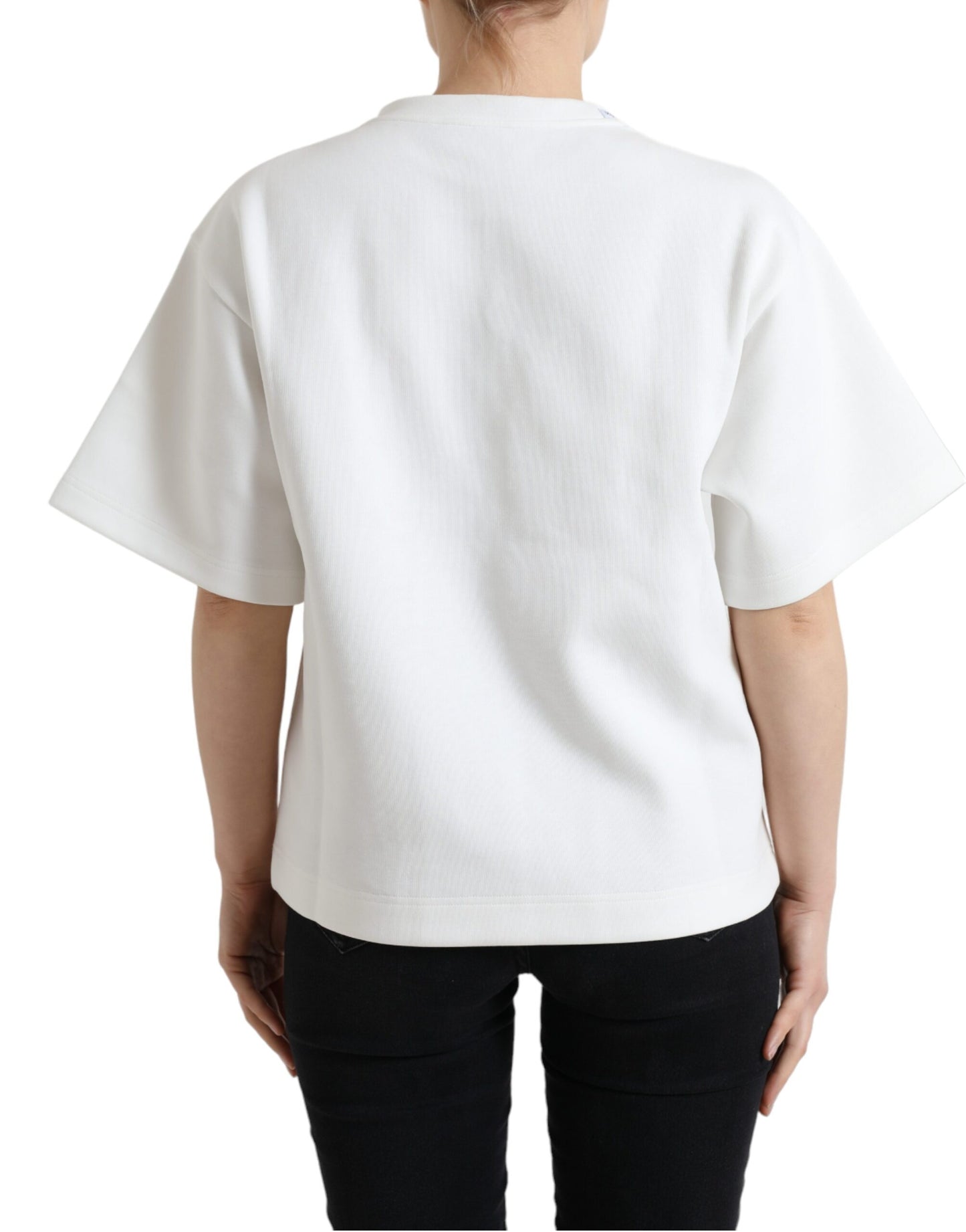 T-shirt Dolce &amp; Gabbana bianca in cotone elasticizzato nera HOT Crystal