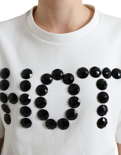 T-shirt Dolce &amp; Gabbana bianca in cotone elasticizzato nera HOT Crystal