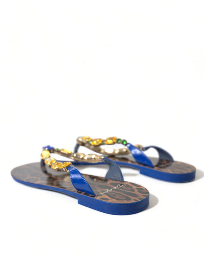 Sandali con cristalli blu Dolce &amp; Gabbana, scarpe da spiaggia