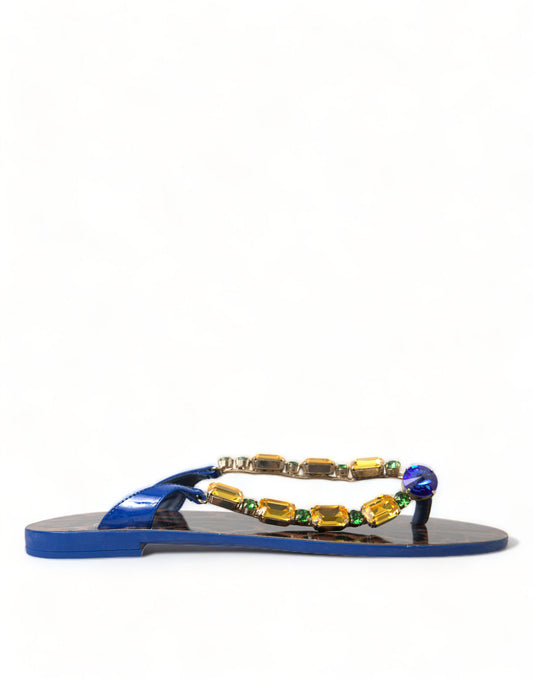 Sandali con cristalli blu Dolce &amp; Gabbana, scarpe da spiaggia