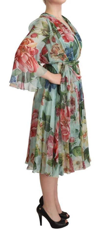 Dolce &amp; Gabbana Abito midi in seta verde floreale multicolore