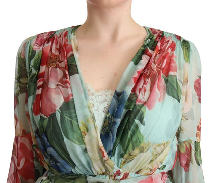 Dolce &amp; Gabbana Abito midi in seta verde floreale multicolore
