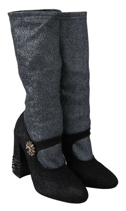 Dolce &amp; Gabbana - Stivaletti Mary Jane con cristalli neri
