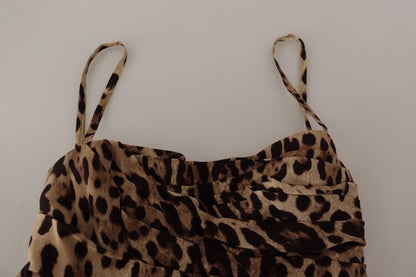 Abito midi arricciato con stampa leopardata marrone Dolce &amp; Gabbana