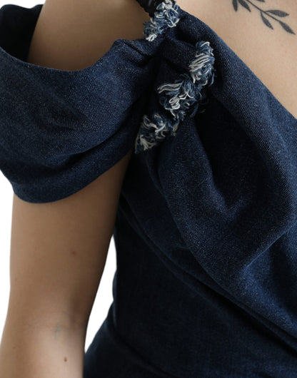 Mini abito in denim bicolore patchwork blu Dolce &amp; Gabbana