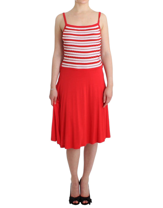 Abito a trapezio in jersey a righe rosse Roccobarocco
