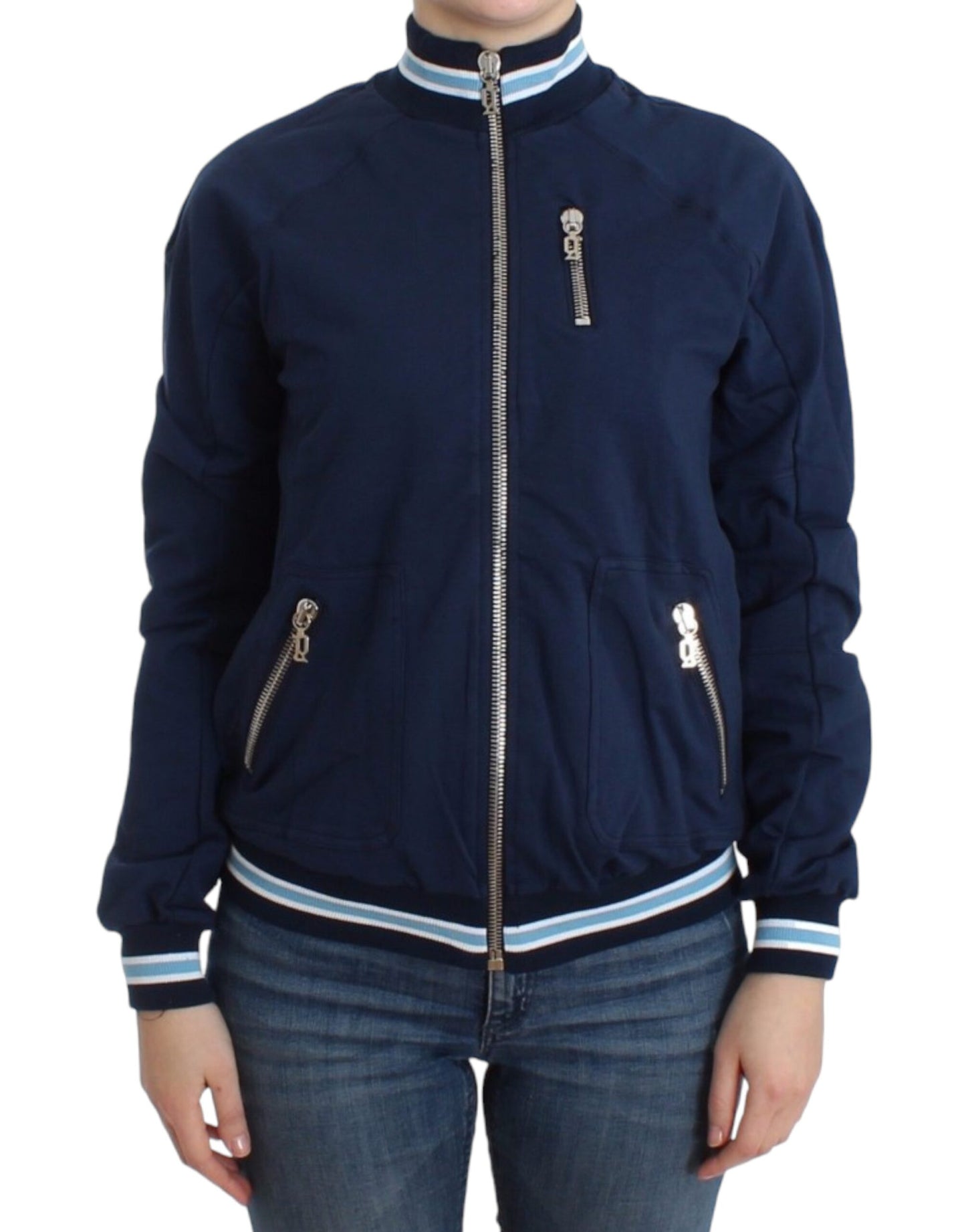 Cardigan in cotone con cerniera blu John Galliano