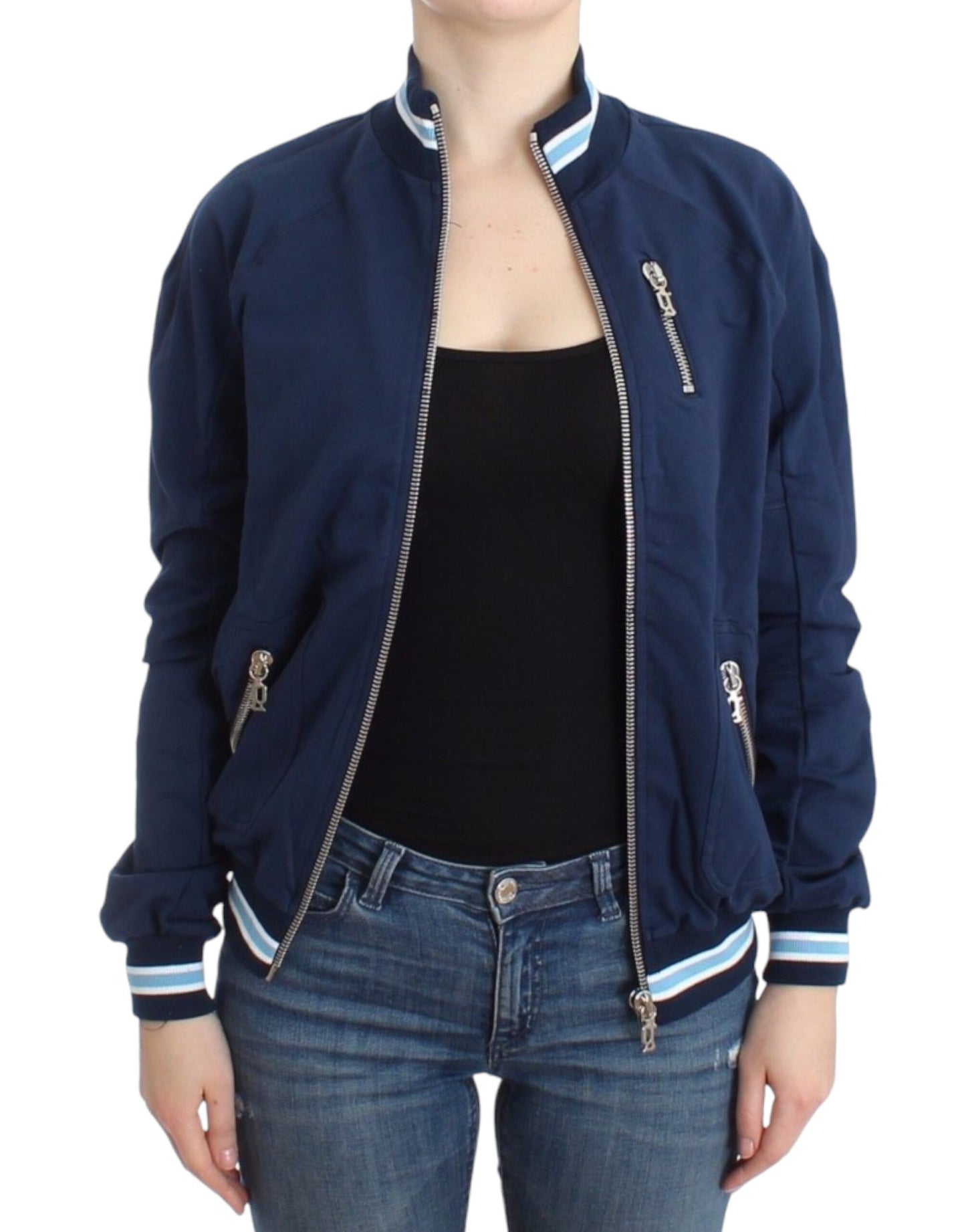 Cardigan in cotone con cerniera blu John Galliano