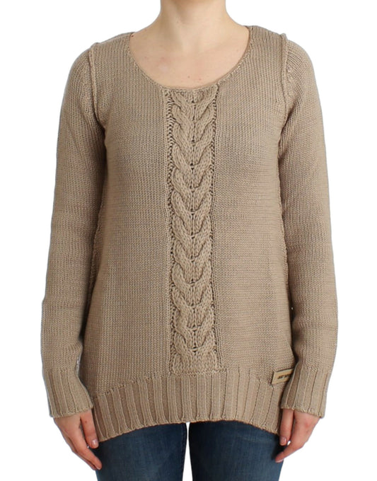 Maglione di lana lavorato a maglia beige Cavalli