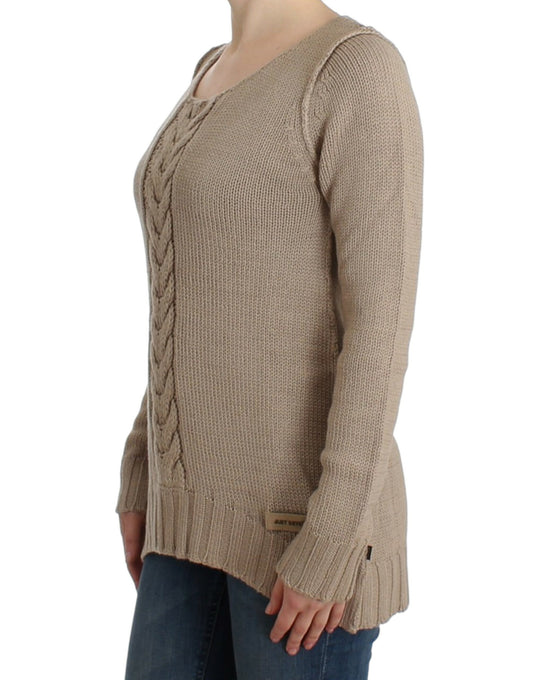 Maglione di lana lavorato a maglia beige Cavalli
