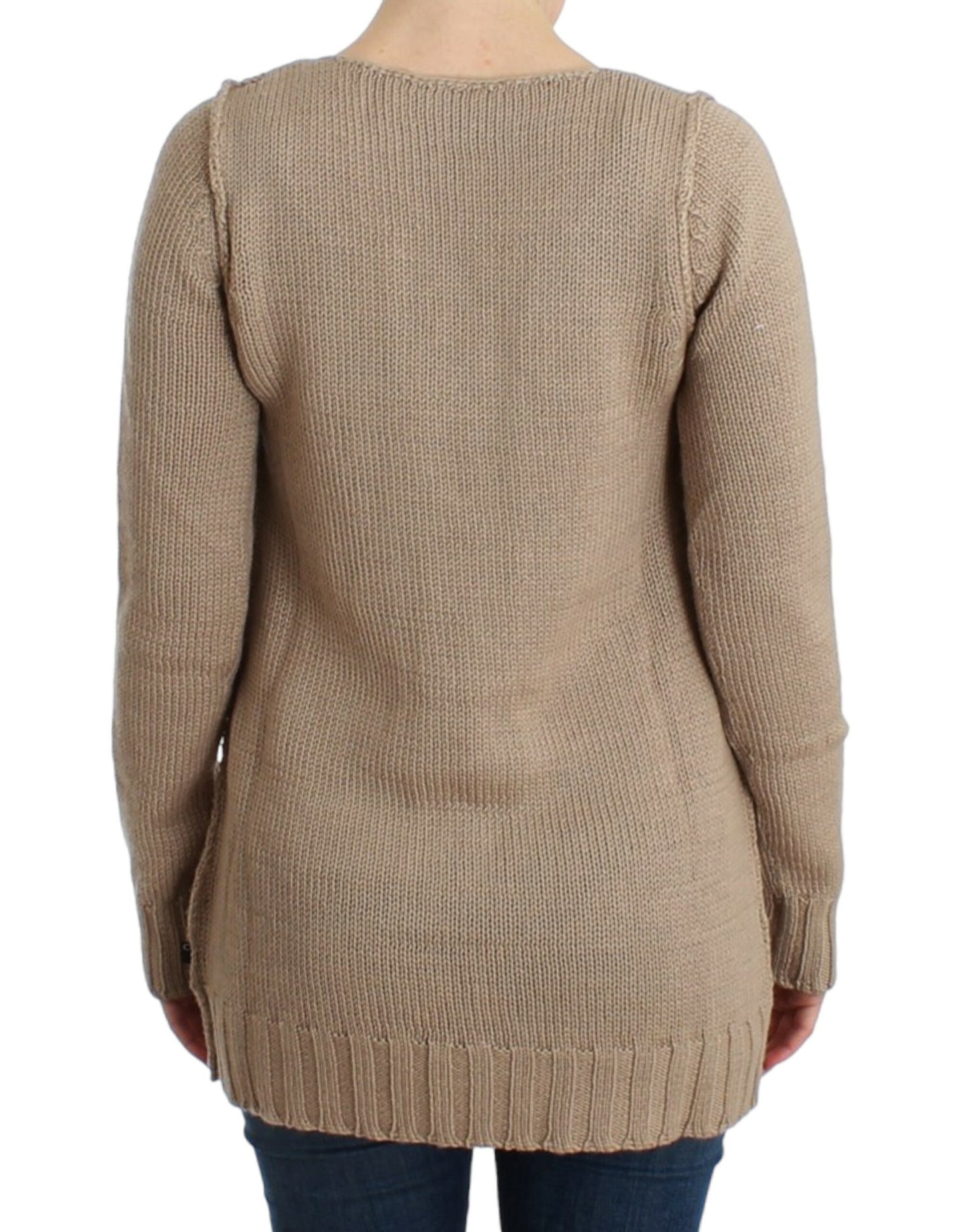 Maglione di lana lavorato a maglia beige Cavalli