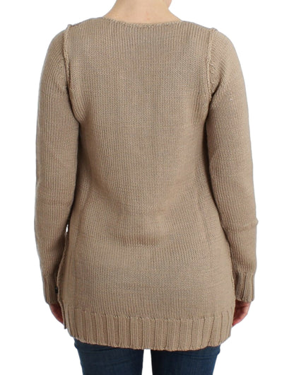 Maglione di lana lavorato a maglia beige Cavalli