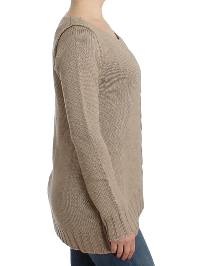 Maglione di lana lavorato a maglia beige Cavalli