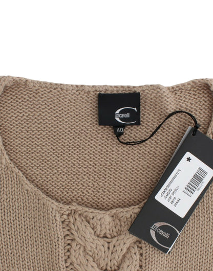 Maglione di lana lavorato a maglia beige Cavalli