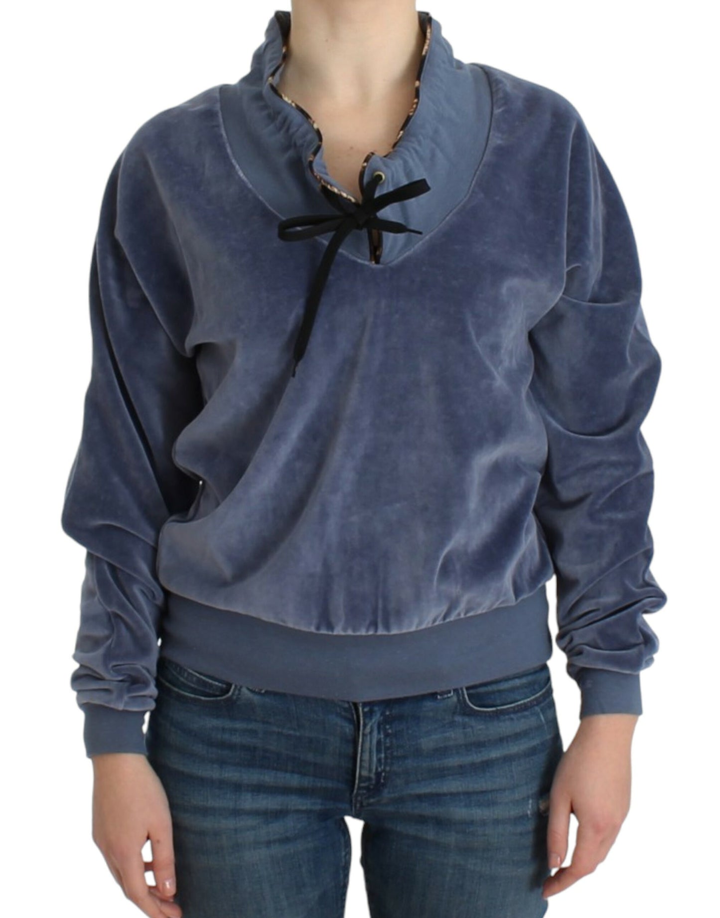 Maglione in velluto di cotone blu Cavalli