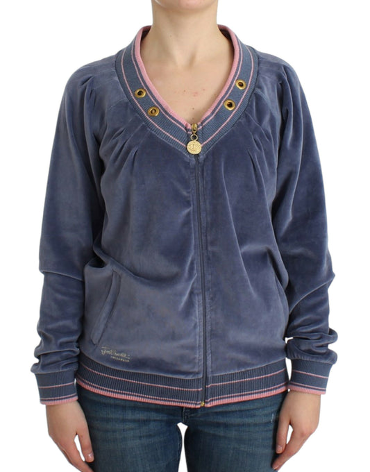 Maglione con zip in velluto blu Cavalli