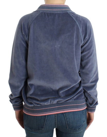 Maglione con zip in velluto blu Cavalli