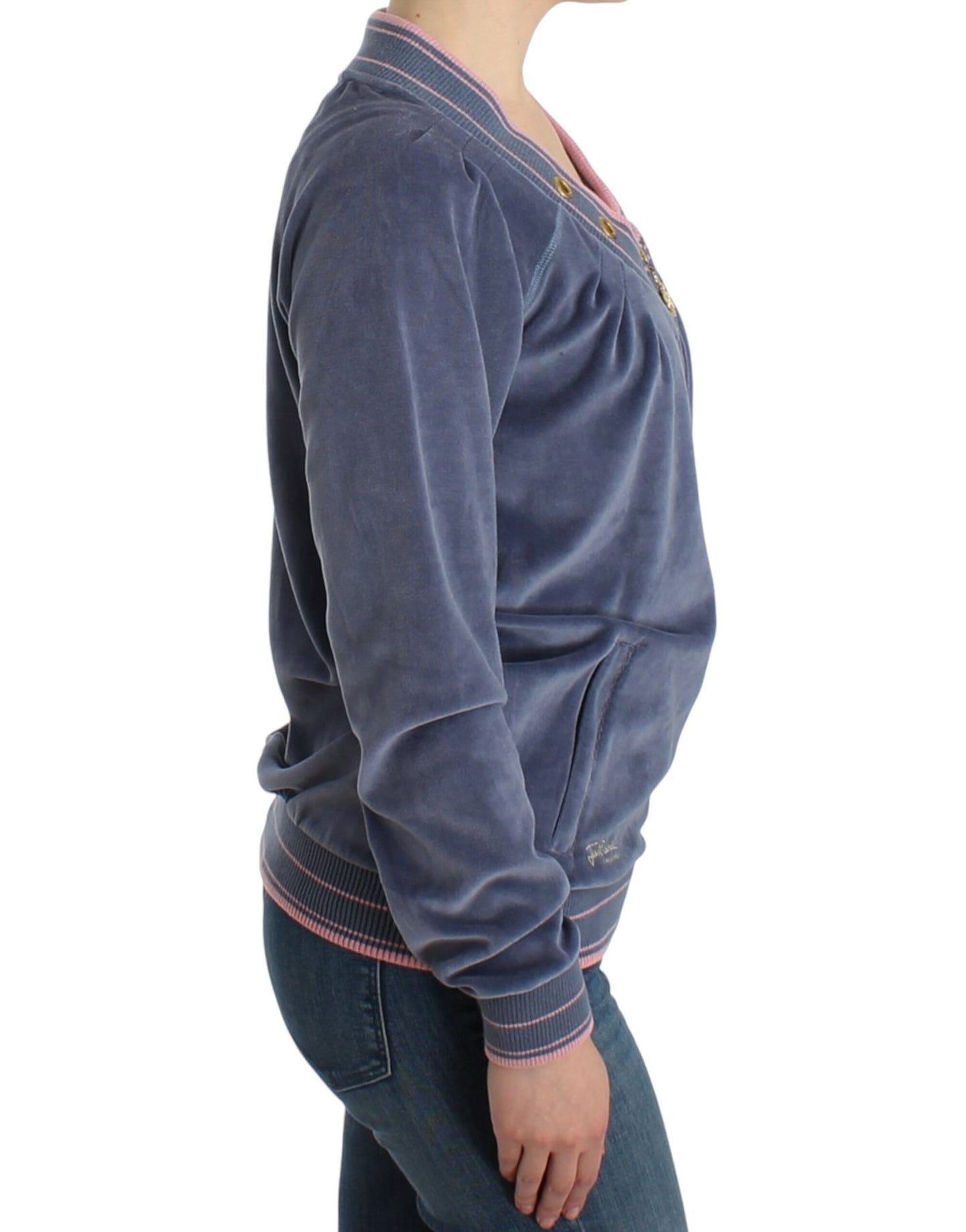 Maglione con zip in velluto blu Cavalli