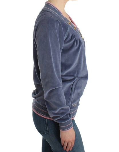 Maglione con zip in velluto blu Cavalli