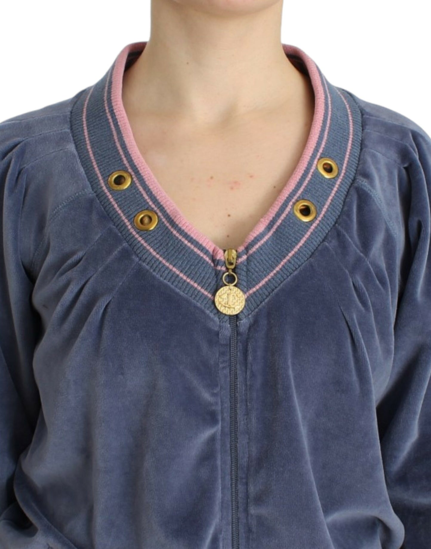 Maglione con zip in velluto blu Cavalli