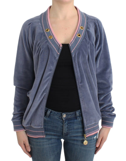 Maglione con zip in velluto blu Cavalli