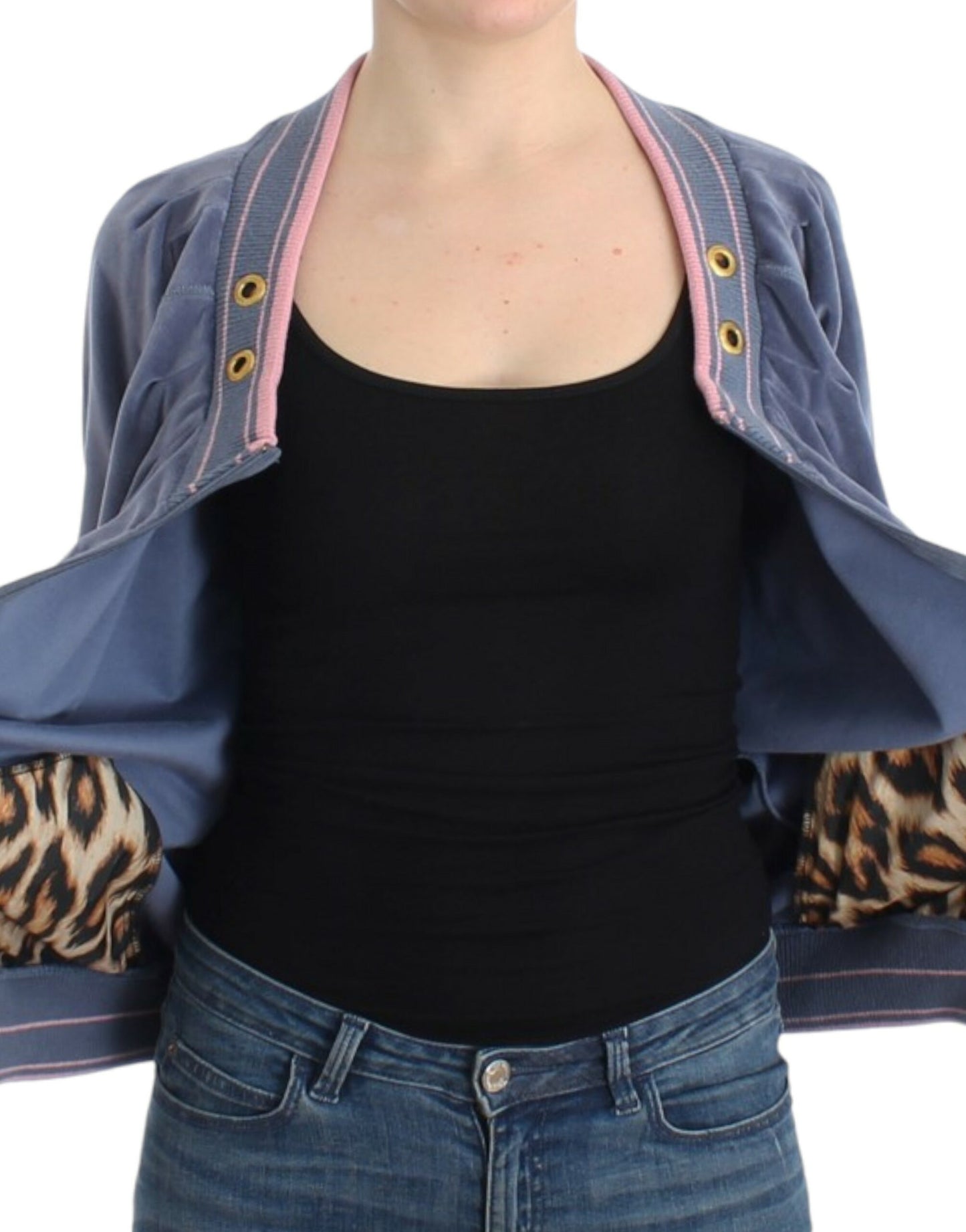 Maglione con zip in velluto blu Cavalli