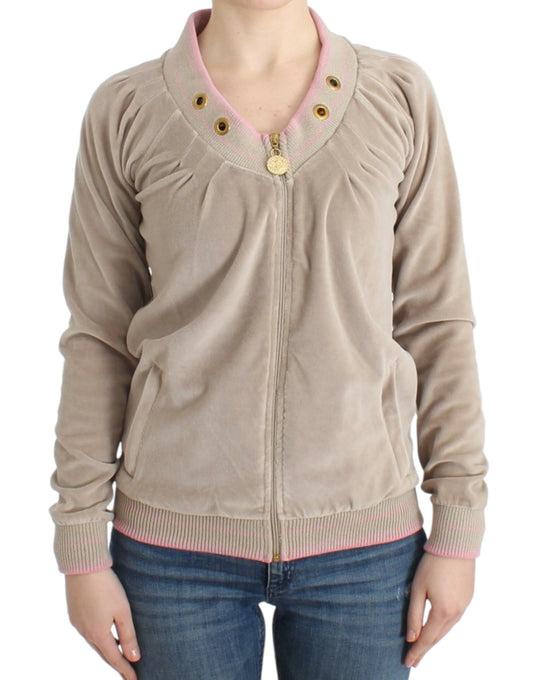 Maglione con zip in velluto beige Cavalli