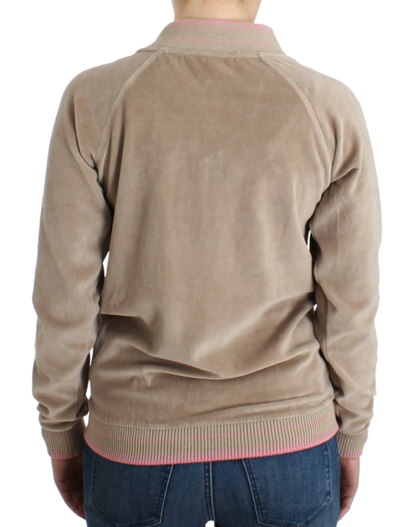 Maglione con zip in velluto beige Cavalli