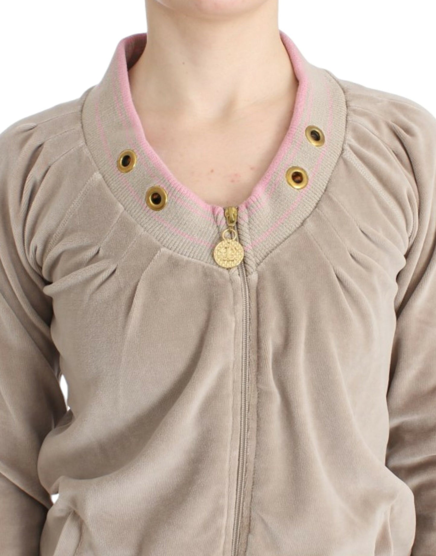 Maglione con zip in velluto beige Cavalli
