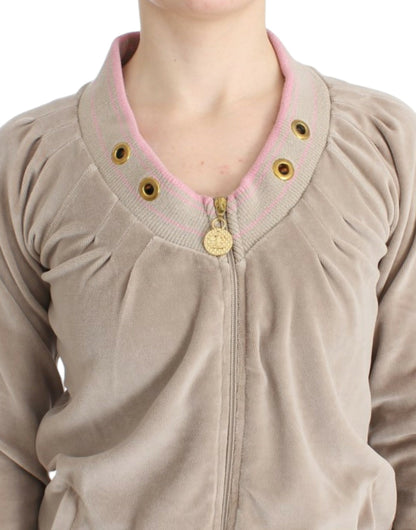 Maglione con zip in velluto beige Cavalli