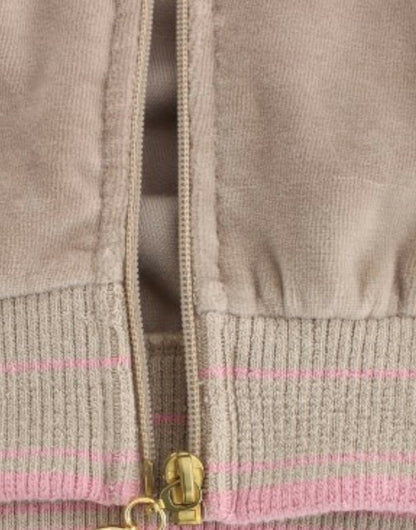 Maglione con zip in velluto beige Cavalli