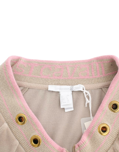 Maglione con zip in velluto beige Cavalli