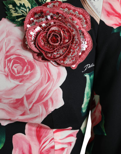 Abito a trapezio in pizzo nero con decorazioni floreali di Dolce &amp; Gabbana