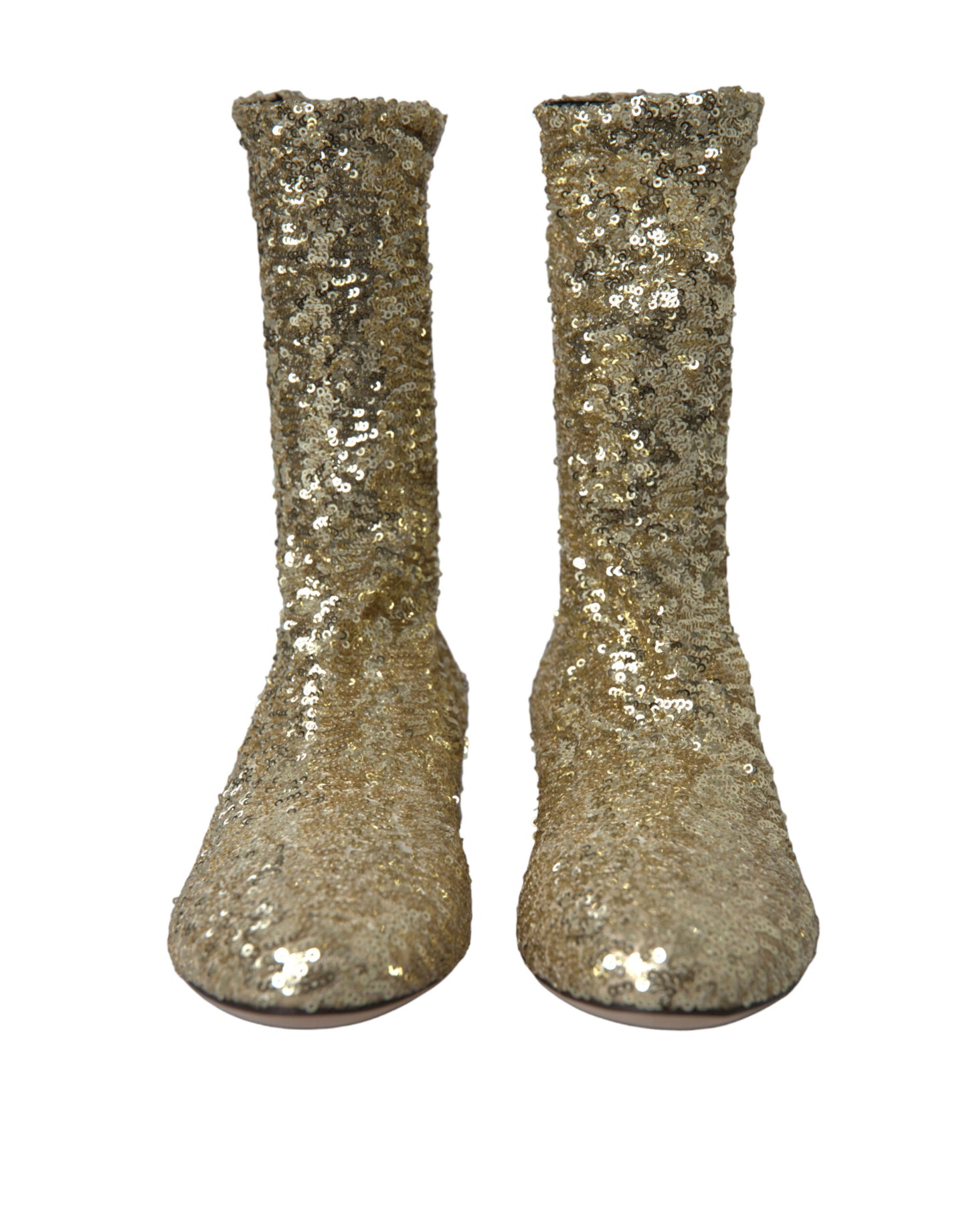 Dolce &amp; Gabbana Stivaletti corti con paillettes dorate e scarpe elasticizzate