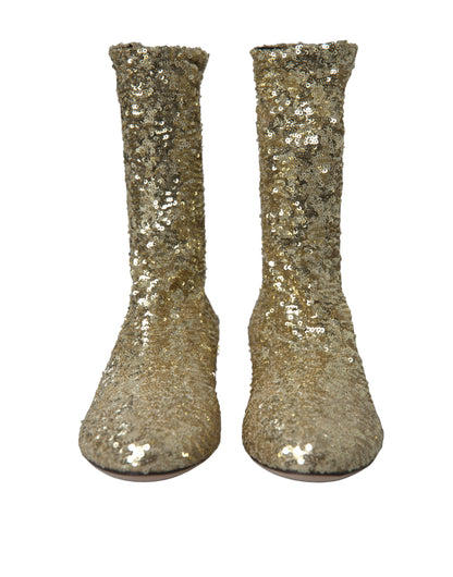 Dolce &amp; Gabbana Stivaletti corti con paillettes dorate e scarpe elasticizzate