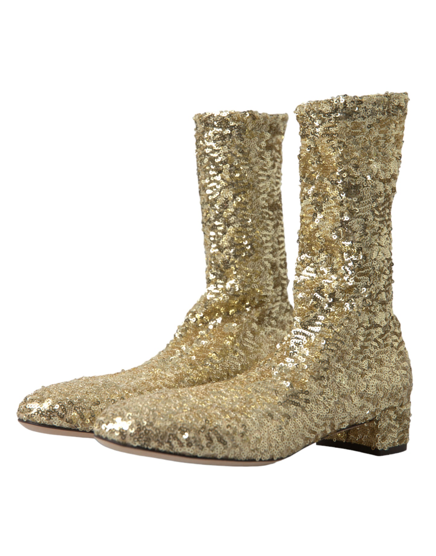 Dolce &amp; Gabbana Stivaletti corti con paillettes dorate e scarpe elasticizzate