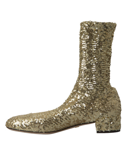 Dolce &amp; Gabbana Stivaletti corti con paillettes dorate e scarpe elasticizzate