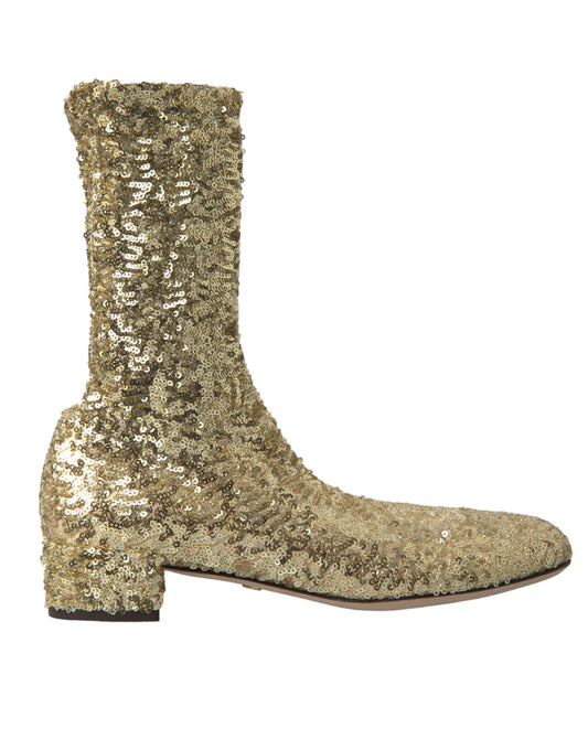 Dolce &amp; Gabbana Stivaletti corti con paillettes dorate e scarpe elasticizzate