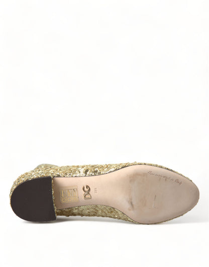 Dolce &amp; Gabbana Stivaletti corti con paillettes dorate e scarpe elasticizzate