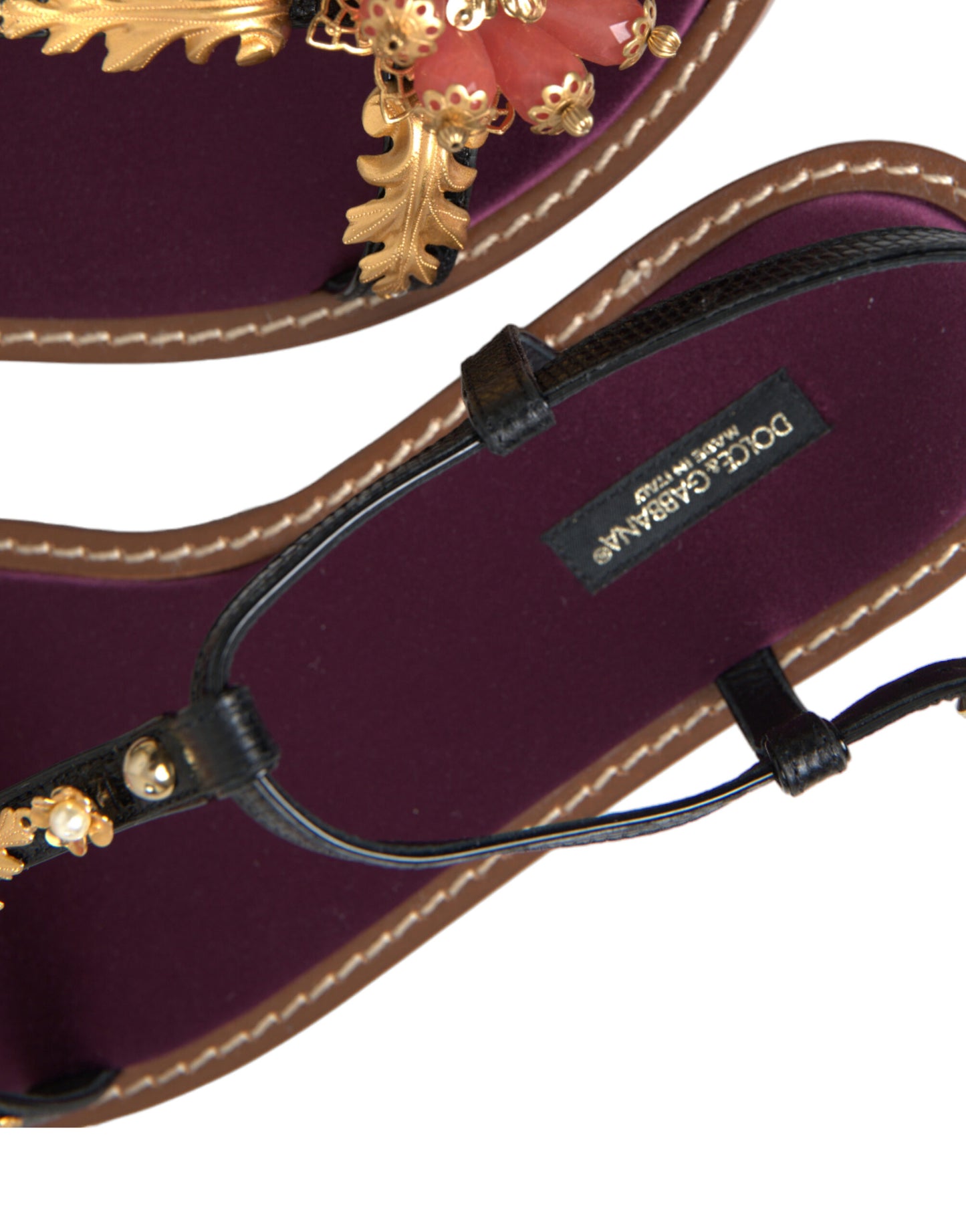 Sandali in pelle Dolce &amp; Gabbana neri con cristalli dorati